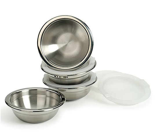 RSVP Set of 4 Stainless Steel Prep Bowls with L ids