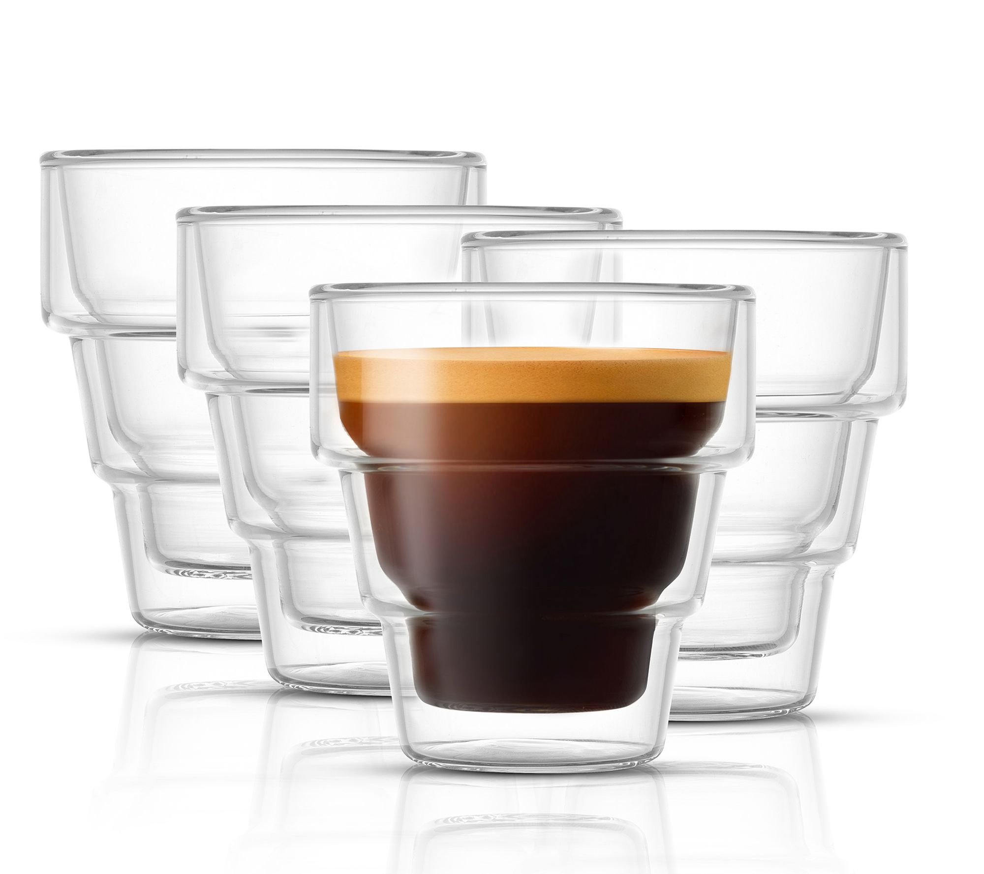JoyJolt Set of (2) 3-oz Pila Double-Wall Espresso Glass Cups 