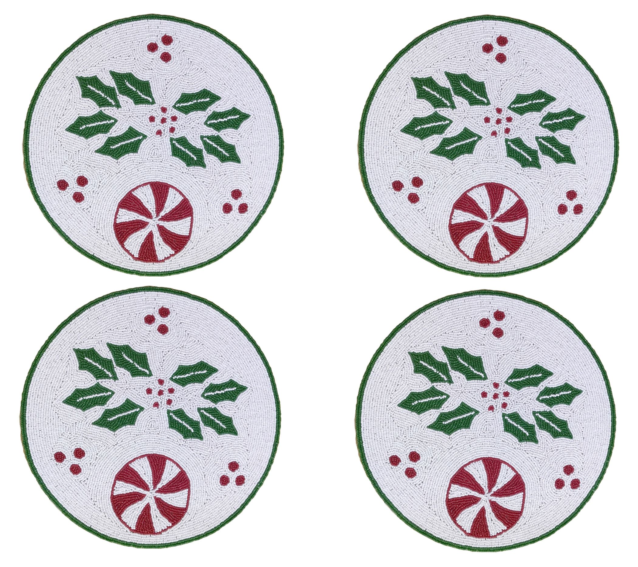 Temp-tations Seasonal Set of (4) 14" Round Beaded Placemats