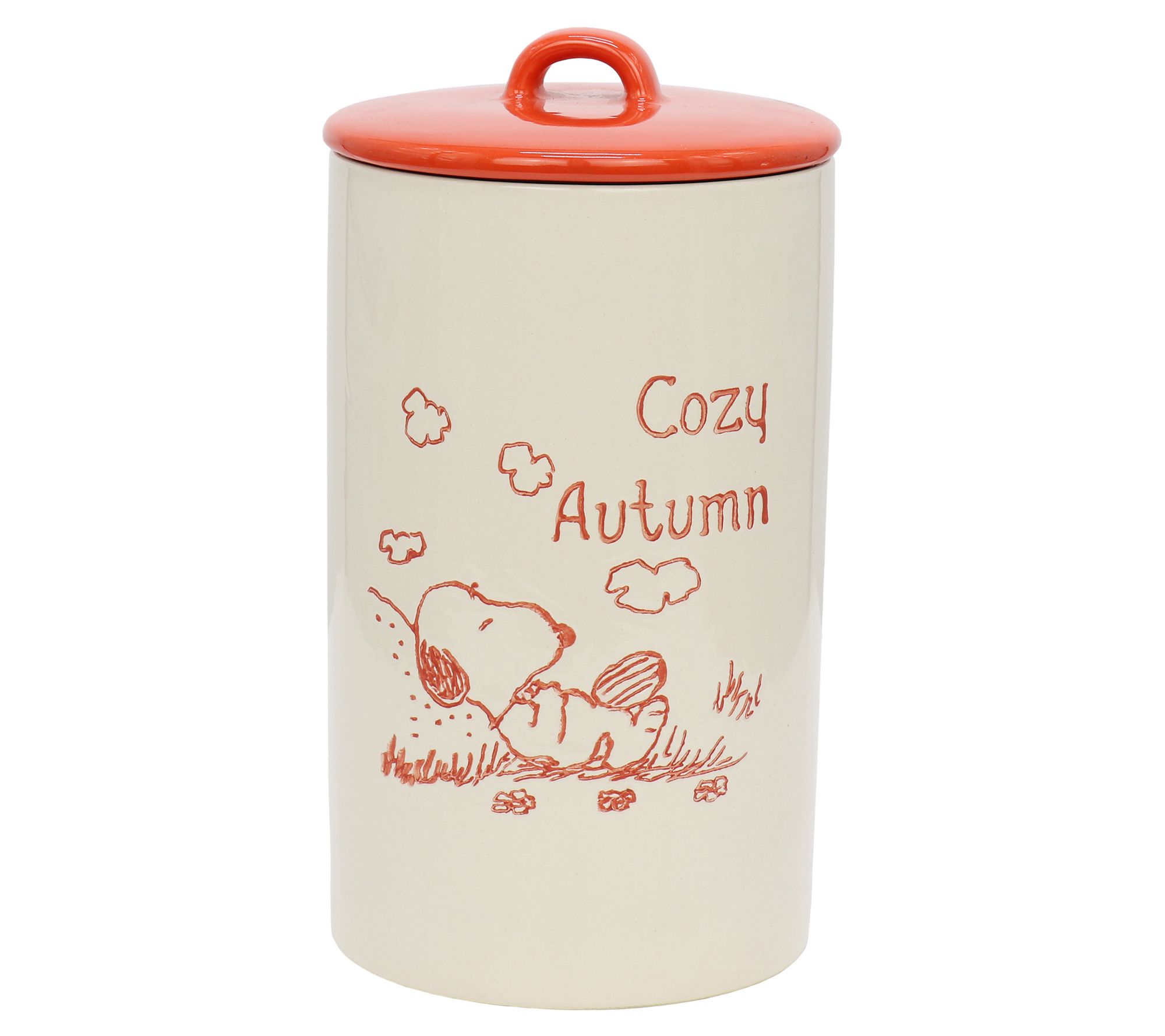 Peanuts Cozy Autumn 40oz Snoopy Canister with Lid in Red