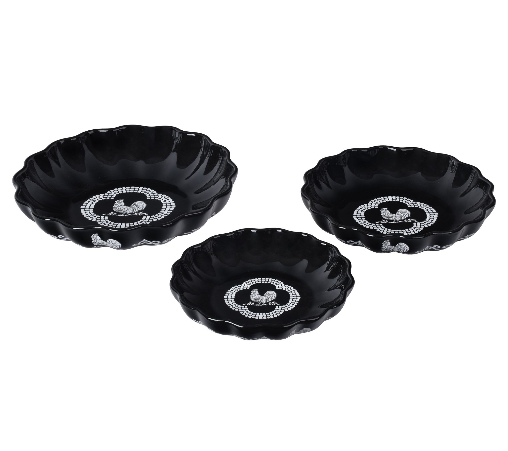 "As Is" Temp- tations Doodle Doo S/3 Nesting Scalloped Edge Bakers