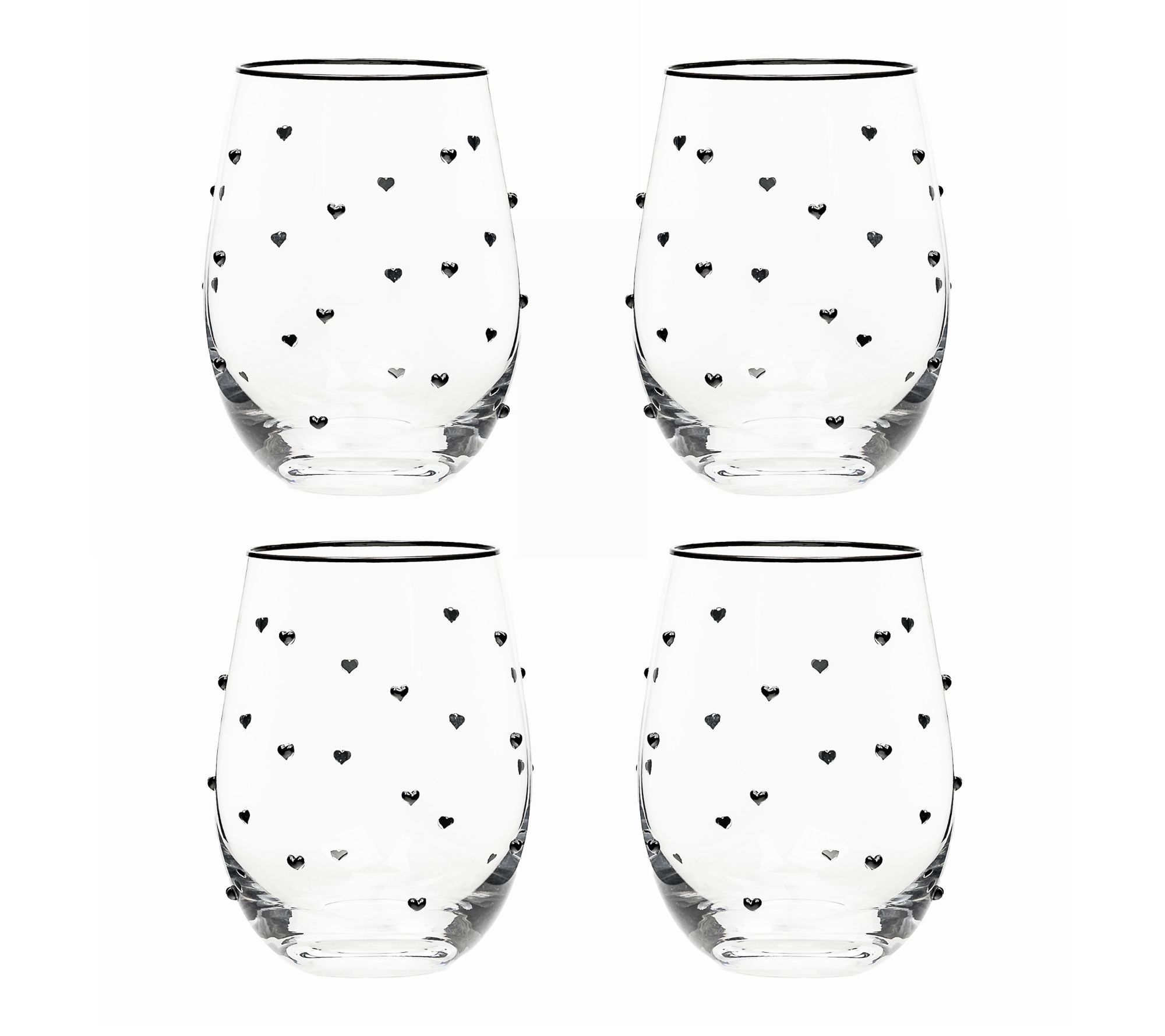 10 Strawberry Street Set of 4 Heart Stemless Wine Glass
