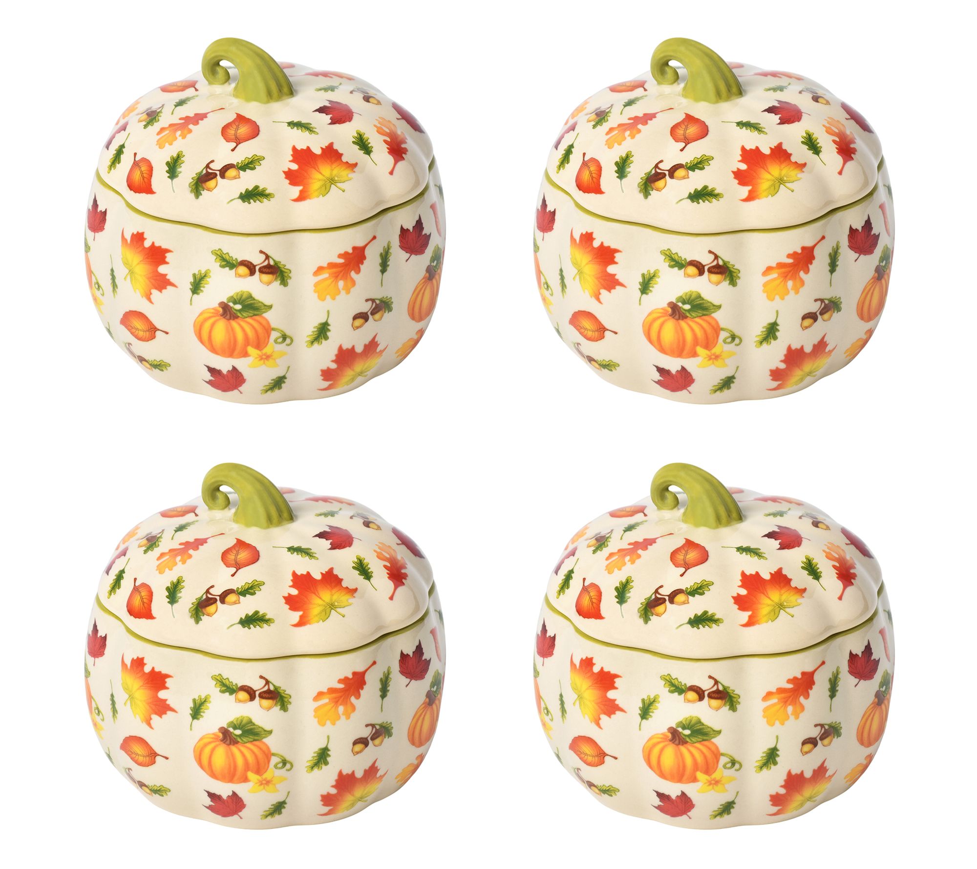 "As Is" Temp-tations Set/4 16-oz Lidded Pumpkin Bowls