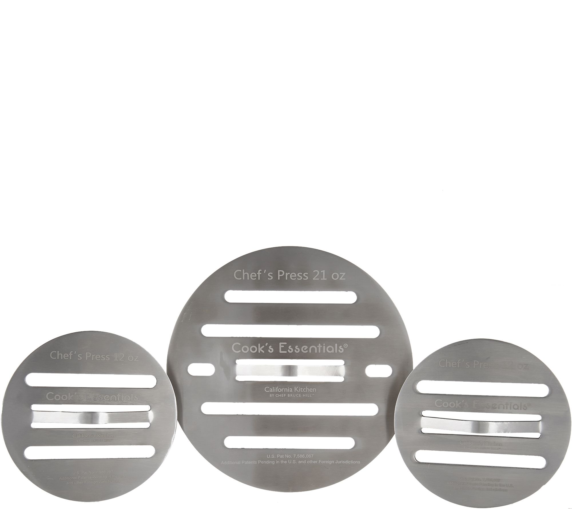 Cook's Essentials Stainless Steel Set of 3 Round Chef Presses