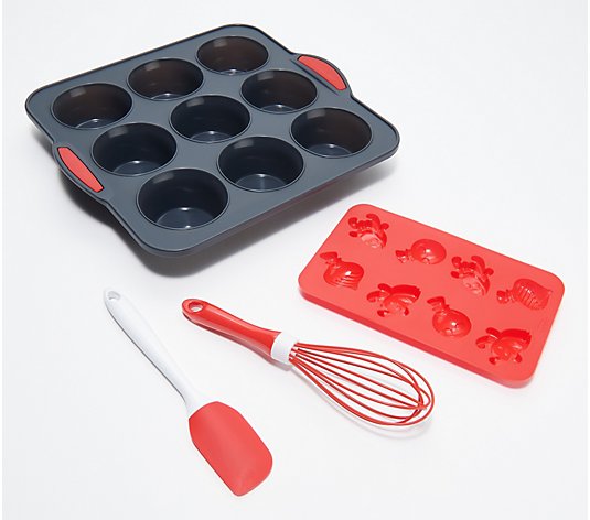 Trudeau 4-Piece Holiday Cupcake Set with Candy Mold