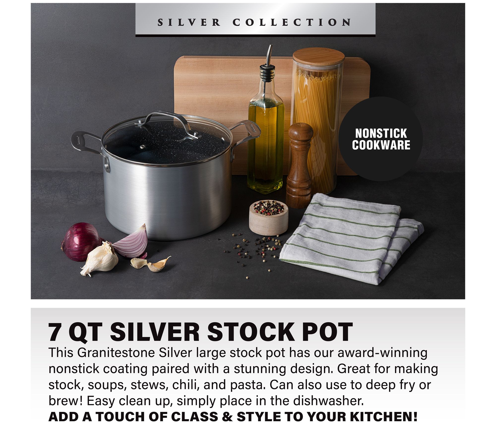 Granitestone Silver 5 qt. Stock Pot with Lid