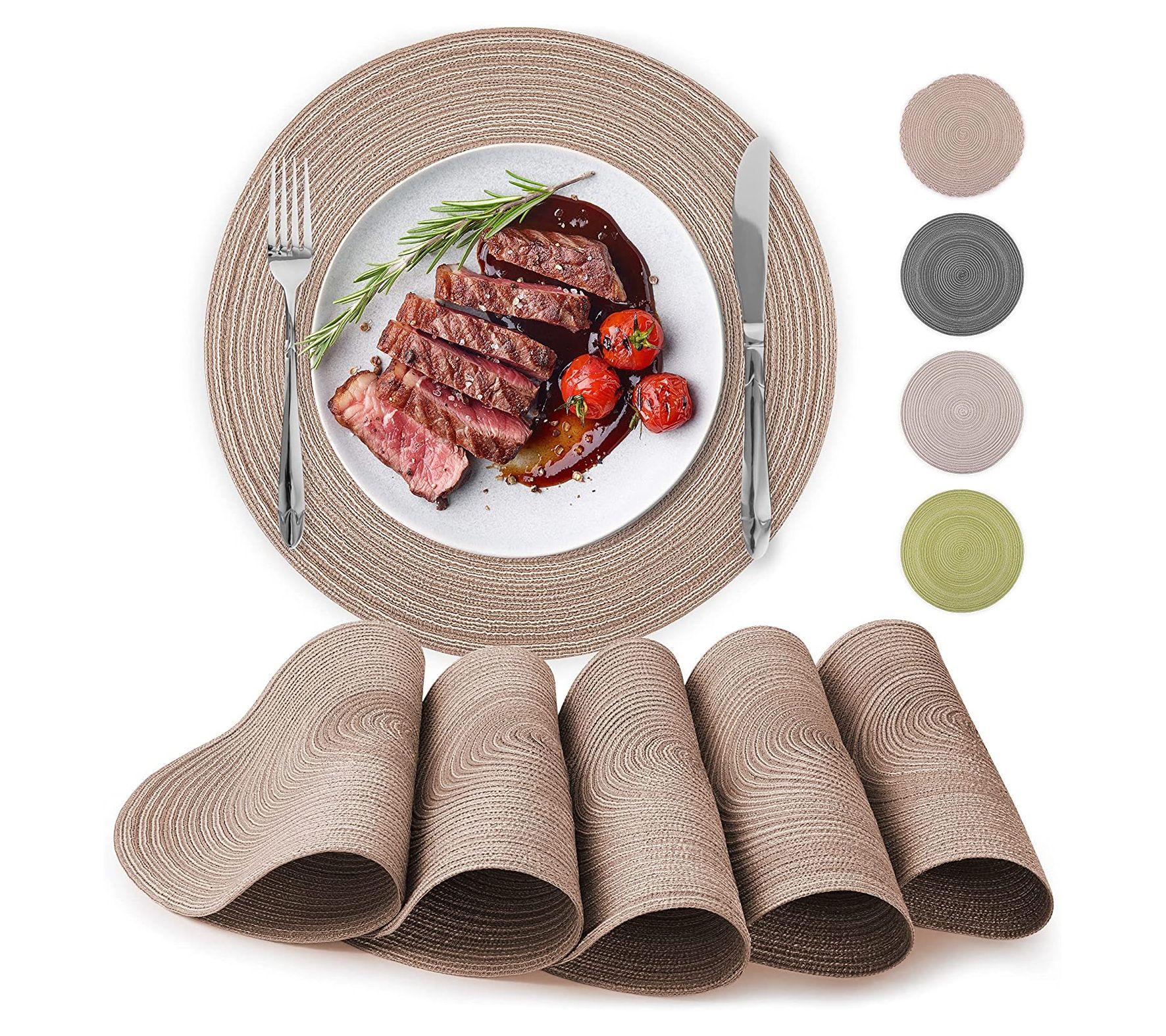 Zulay Kitchen Set of (6) Braided Round Placemat s