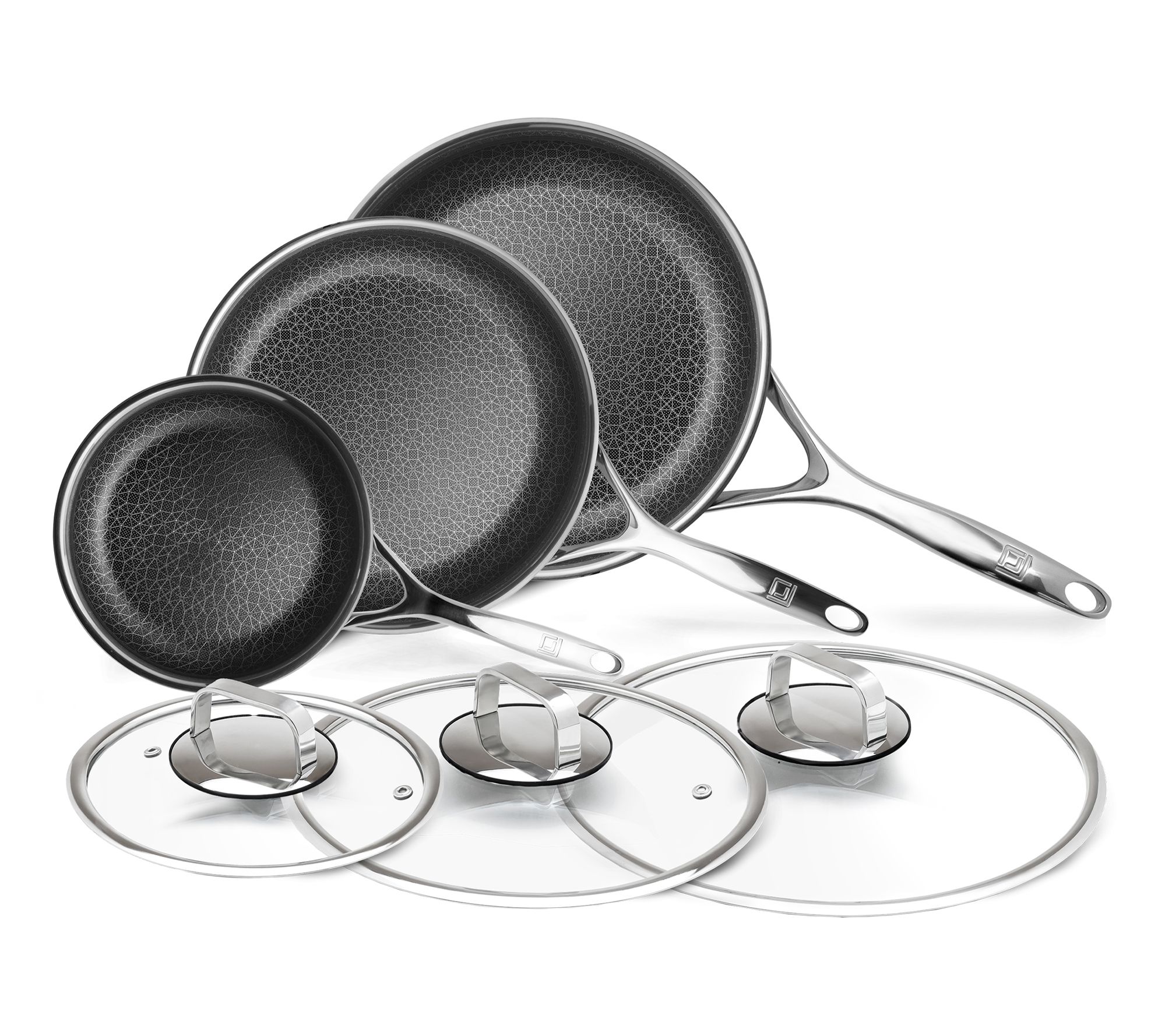 Livwell DiamondClad SS Nonstick 3-Pc Fry Pan Sew/ Lids