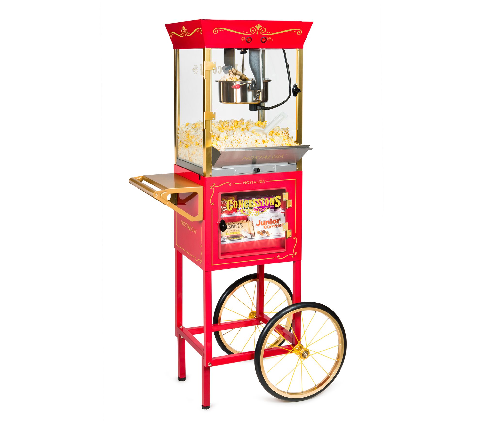 Nostalgia Popcorn Maker Professional Cart, 8 Oz Kettle Makes Up to 32 Cups,  Vintage Movie Theater Popcorn Machine with Three Candy Dispensers and