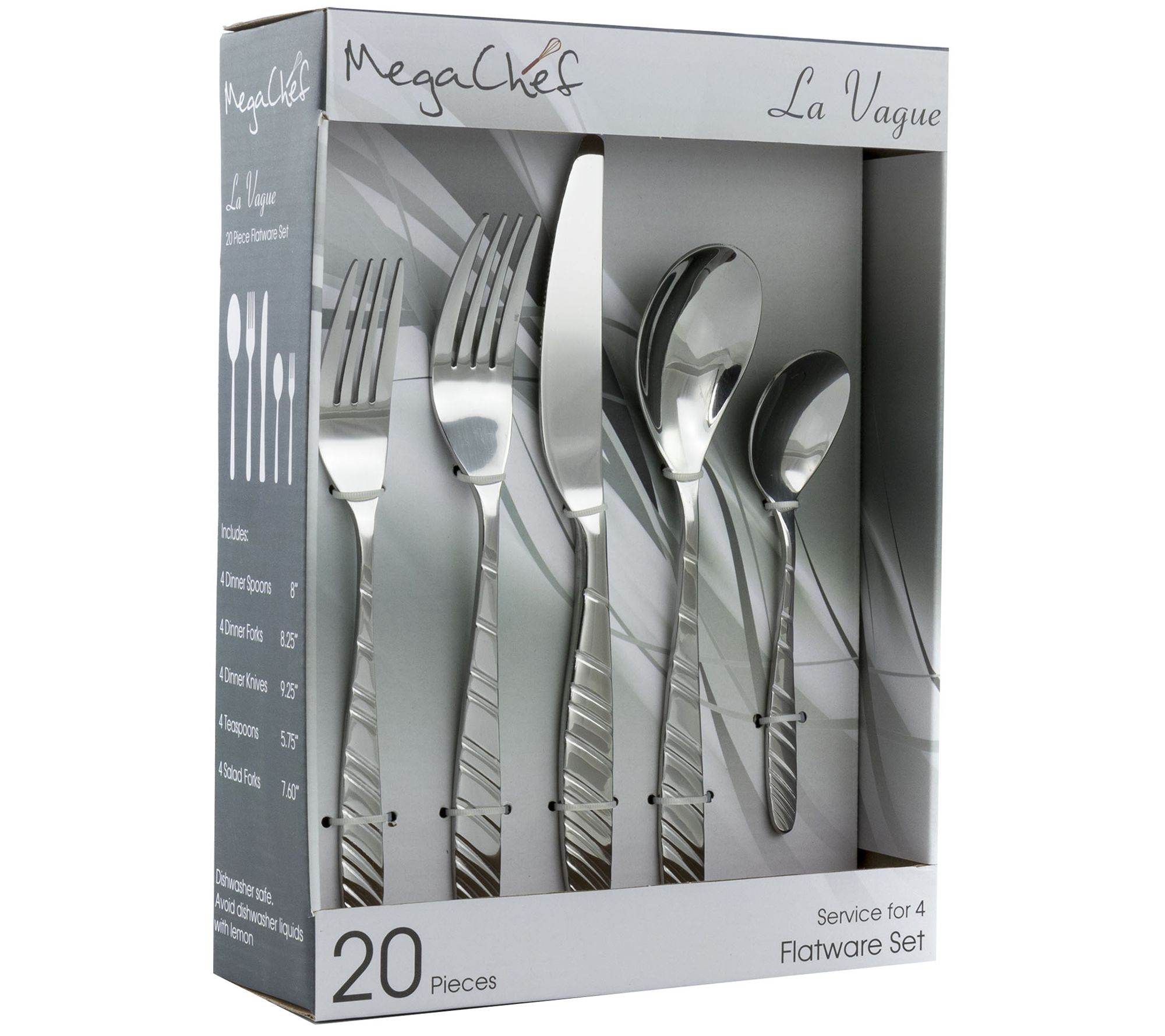 MegaChef La Vague 20-Piece Flatware Utensil Setin Silver