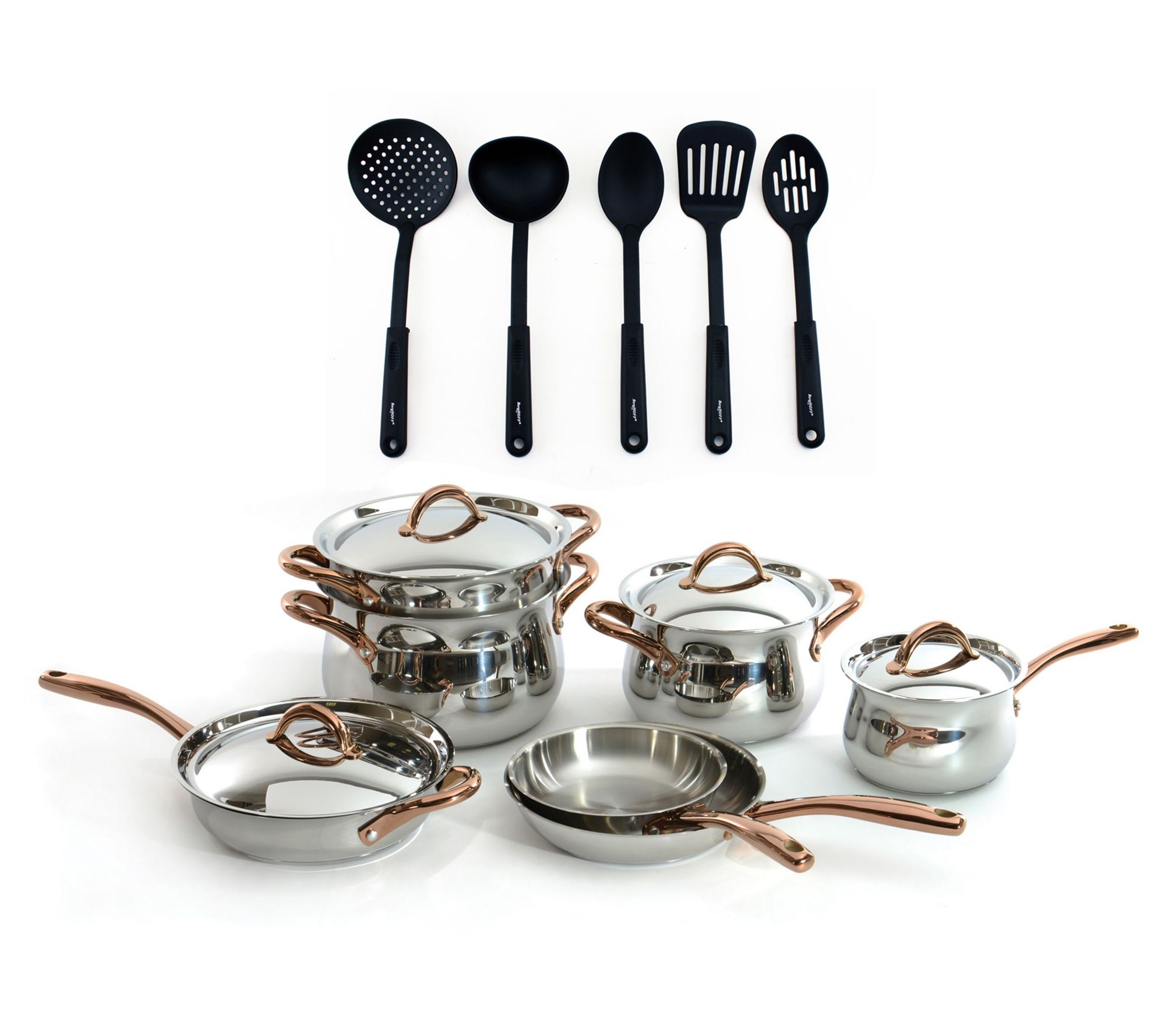 BergHOFF Ouro G old 16Pc 18/10 SS Cookware Set with SS Lids