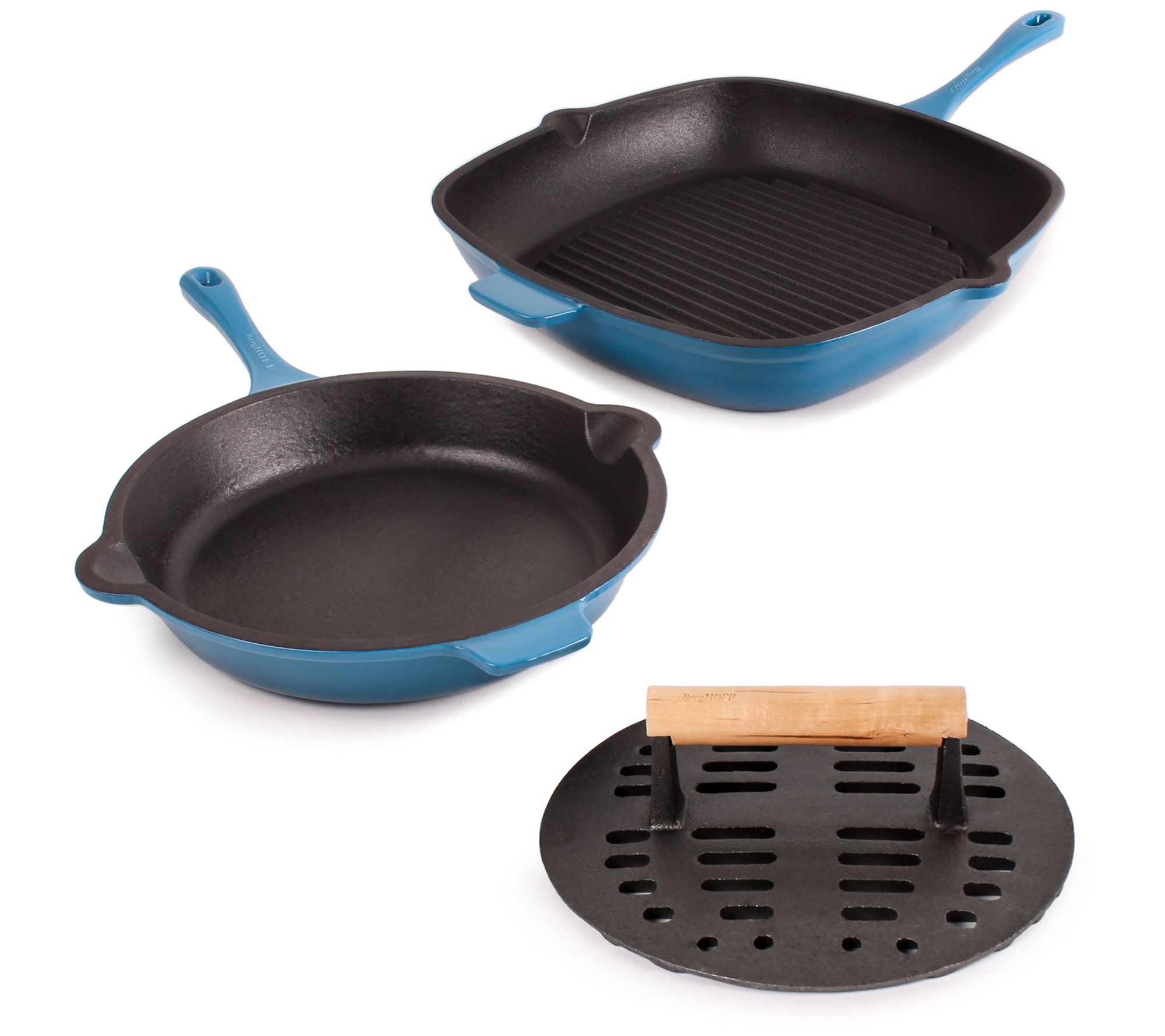 BergHOFF Neo 3-Piece Cast Iron Set with SlottedSteak Press