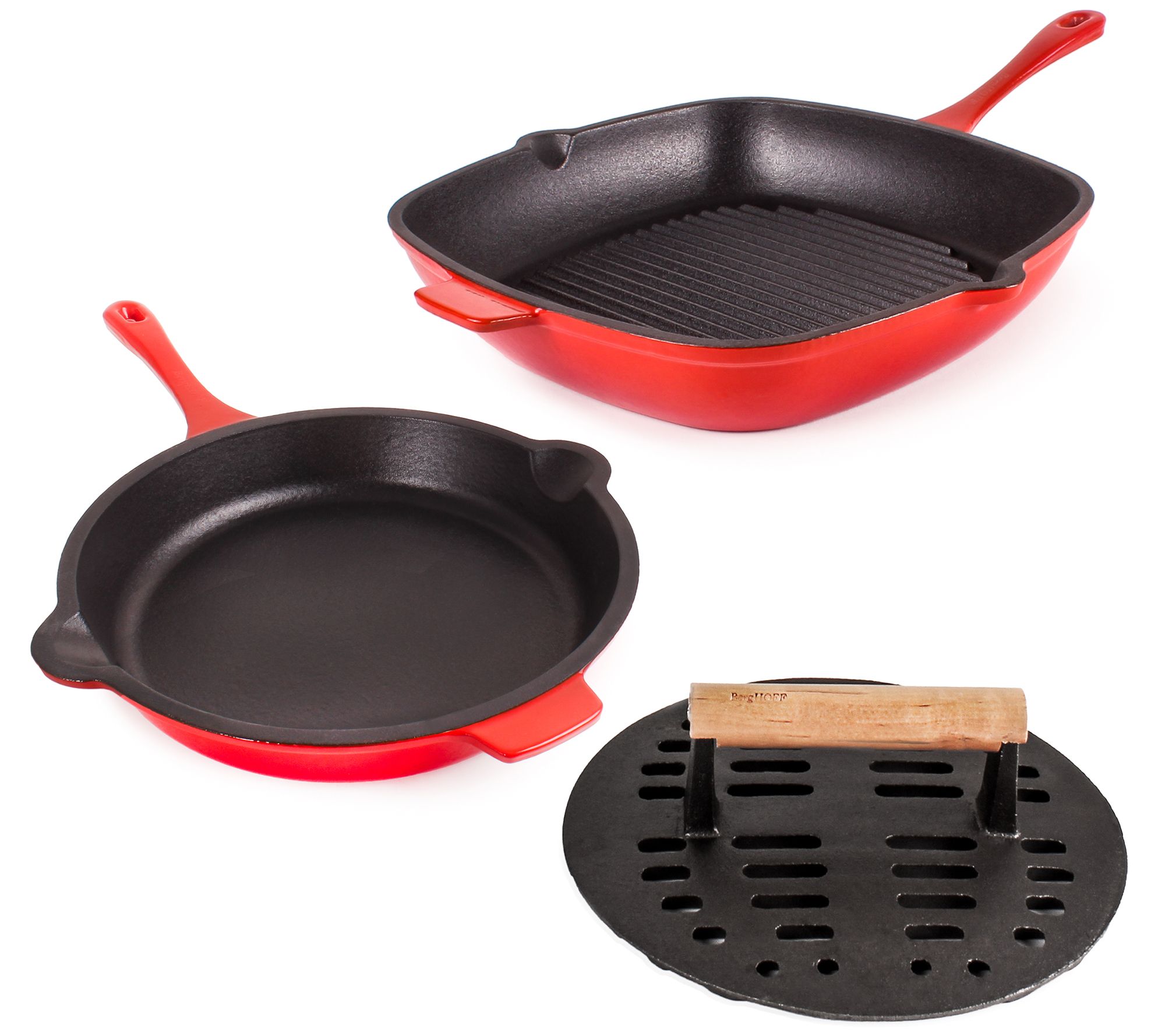 BergHOFF Neo 3-Piece Cast Iron Set with SlottedSteak Press