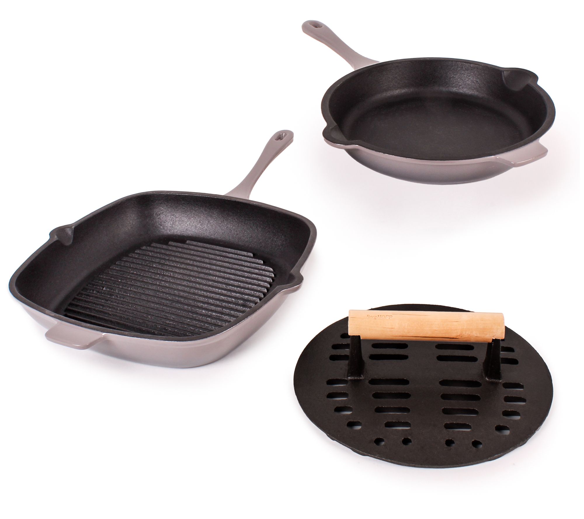 BergHOFF Neo 3-Piece Cast Iron Set with SlottedSteak Press