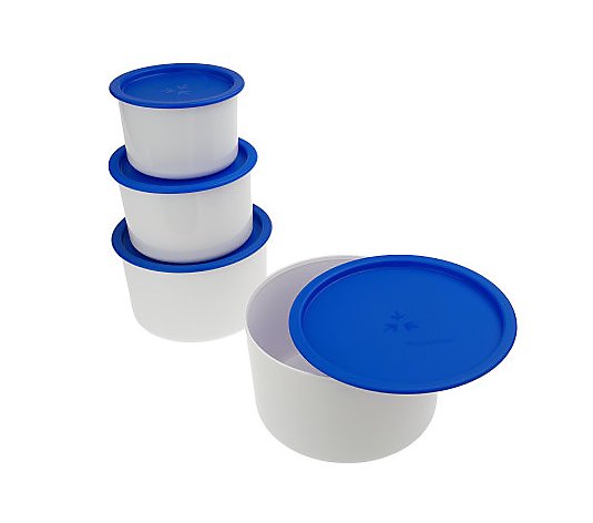 Tupperware Topper Canister Set Of 4 White Blue One Touch Seals New 