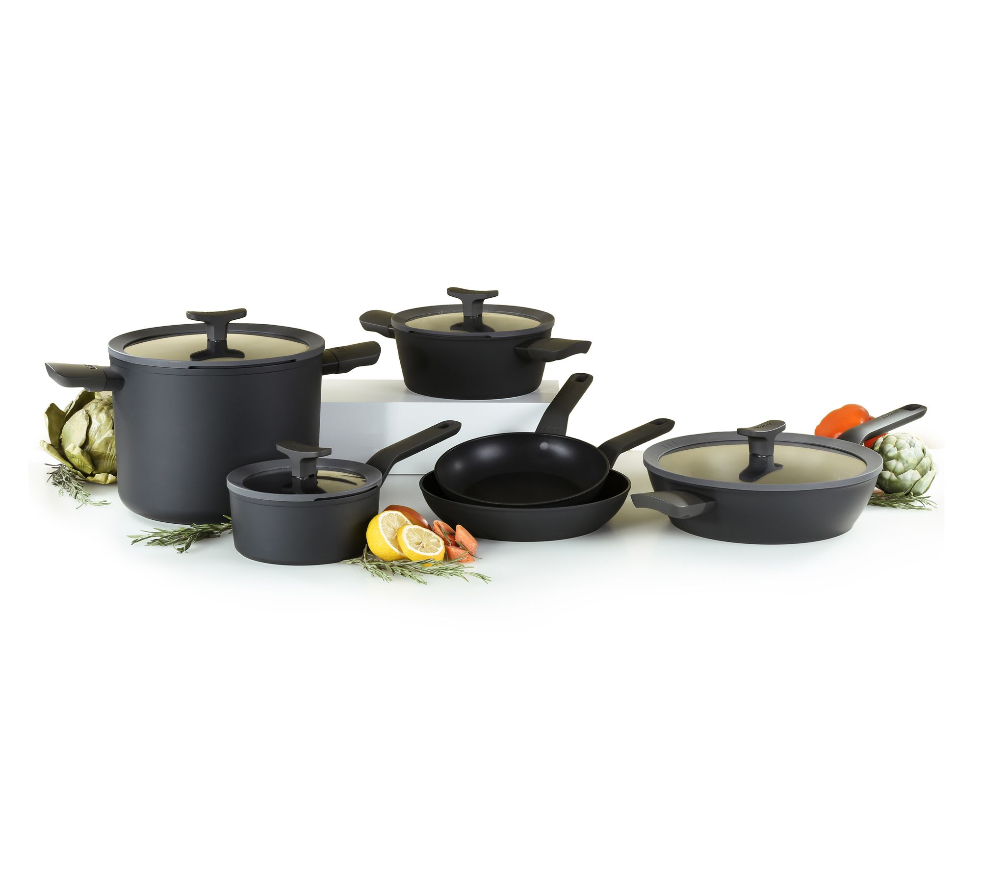 BergHOFF Leo 10Pc Nonstick Cookware Set With Glass lid