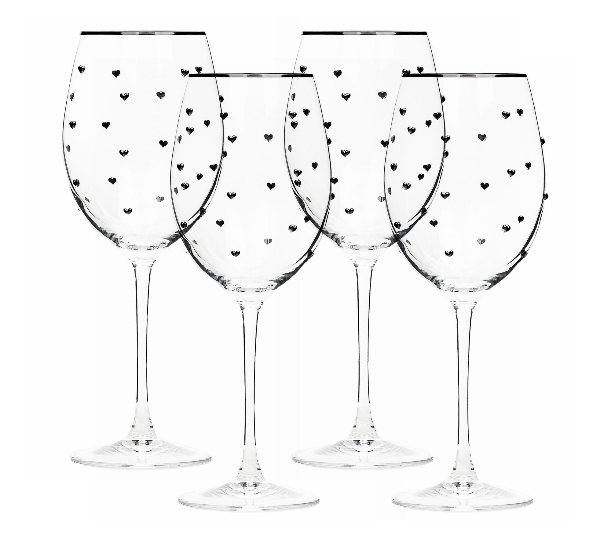 10 Strawberry Street Set of 4 Charming Heart Red Wine Glass