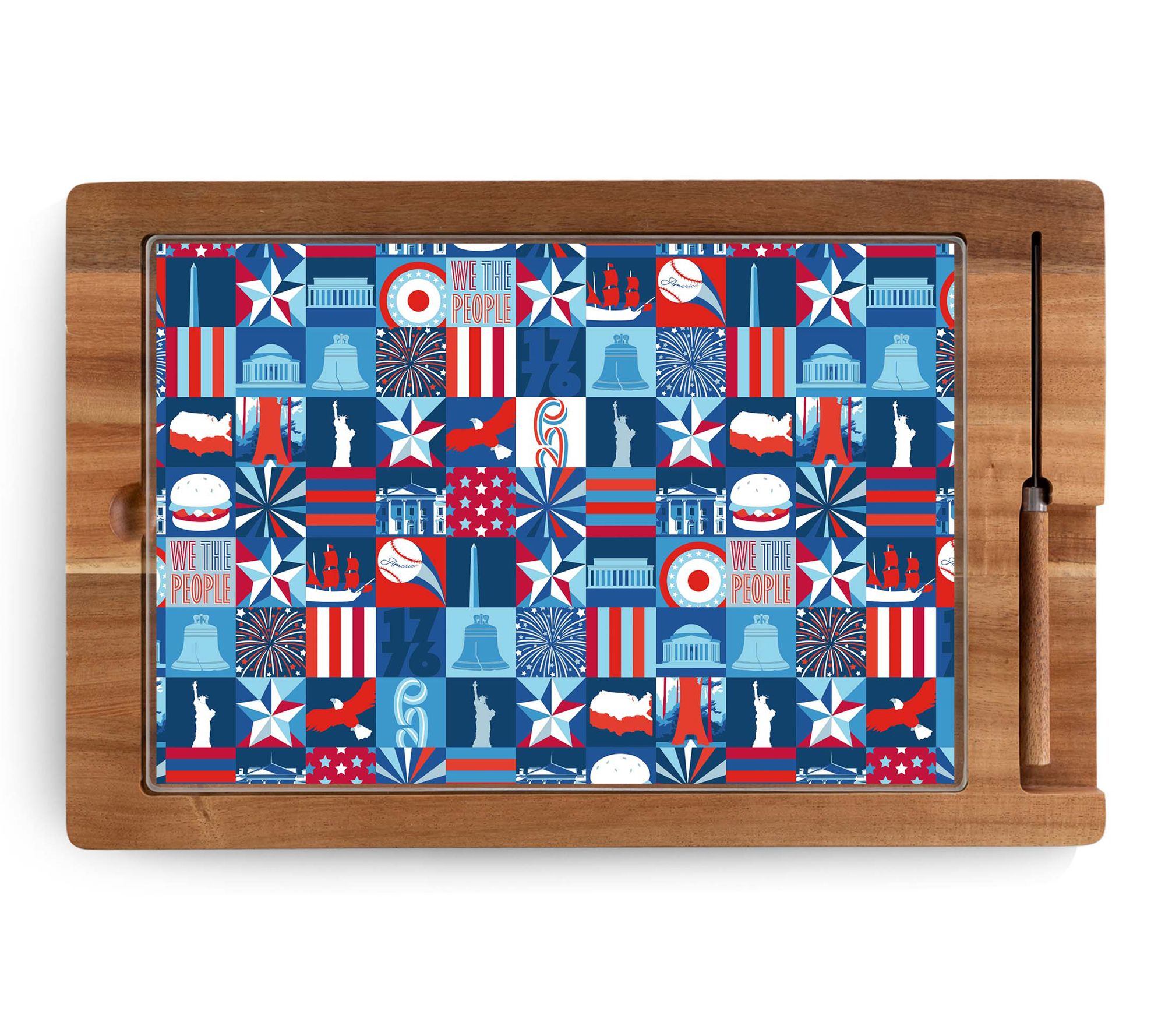 Picnic Time America250  Glass & Cheese Board and Knife Set