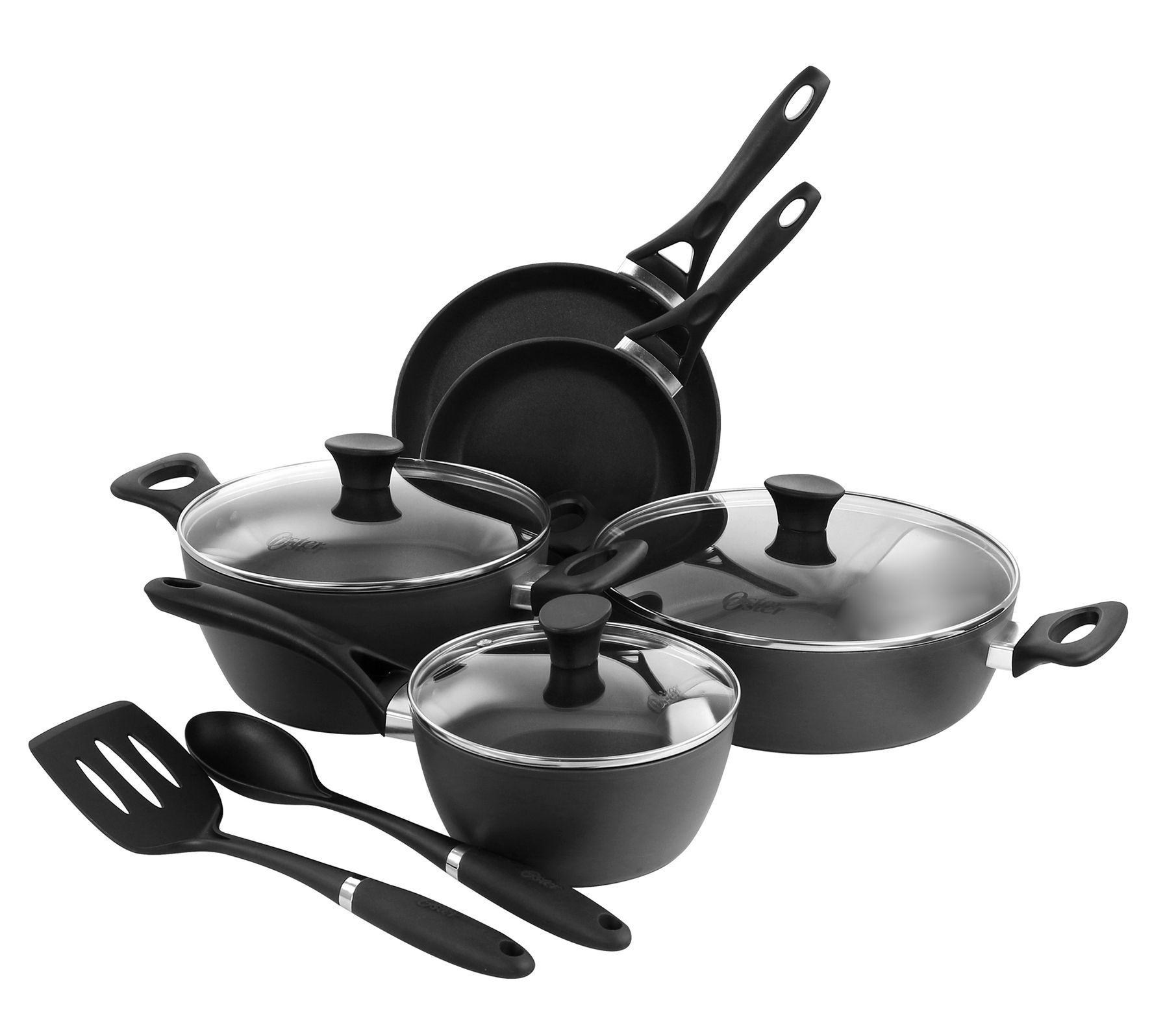 Oster 10-Piece Non-Stick Aluminum Cookware Set in Black and Grey