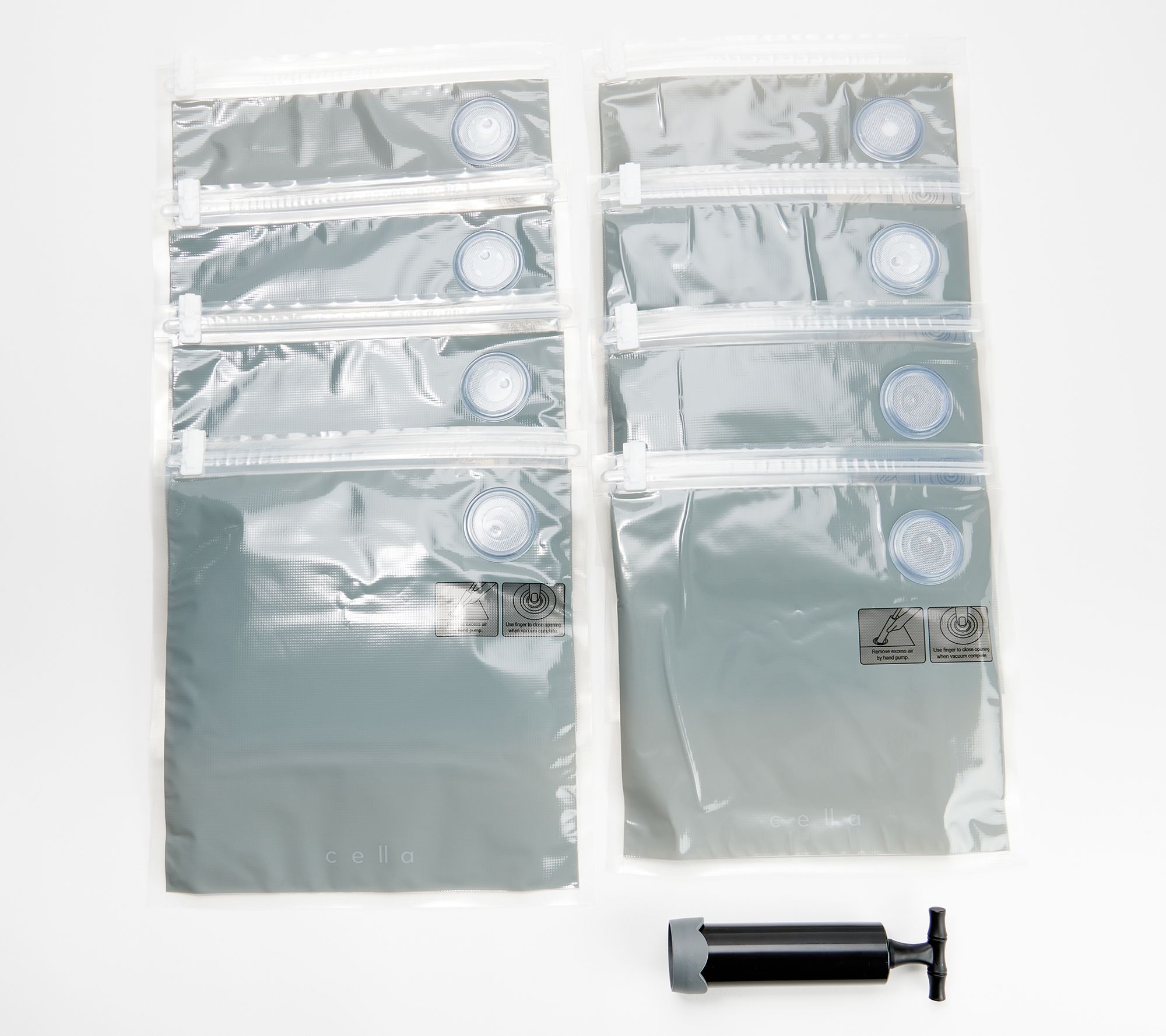 c e ll a 8-pc Reusable Vacuum Seal Antimicrobial Storage Bags