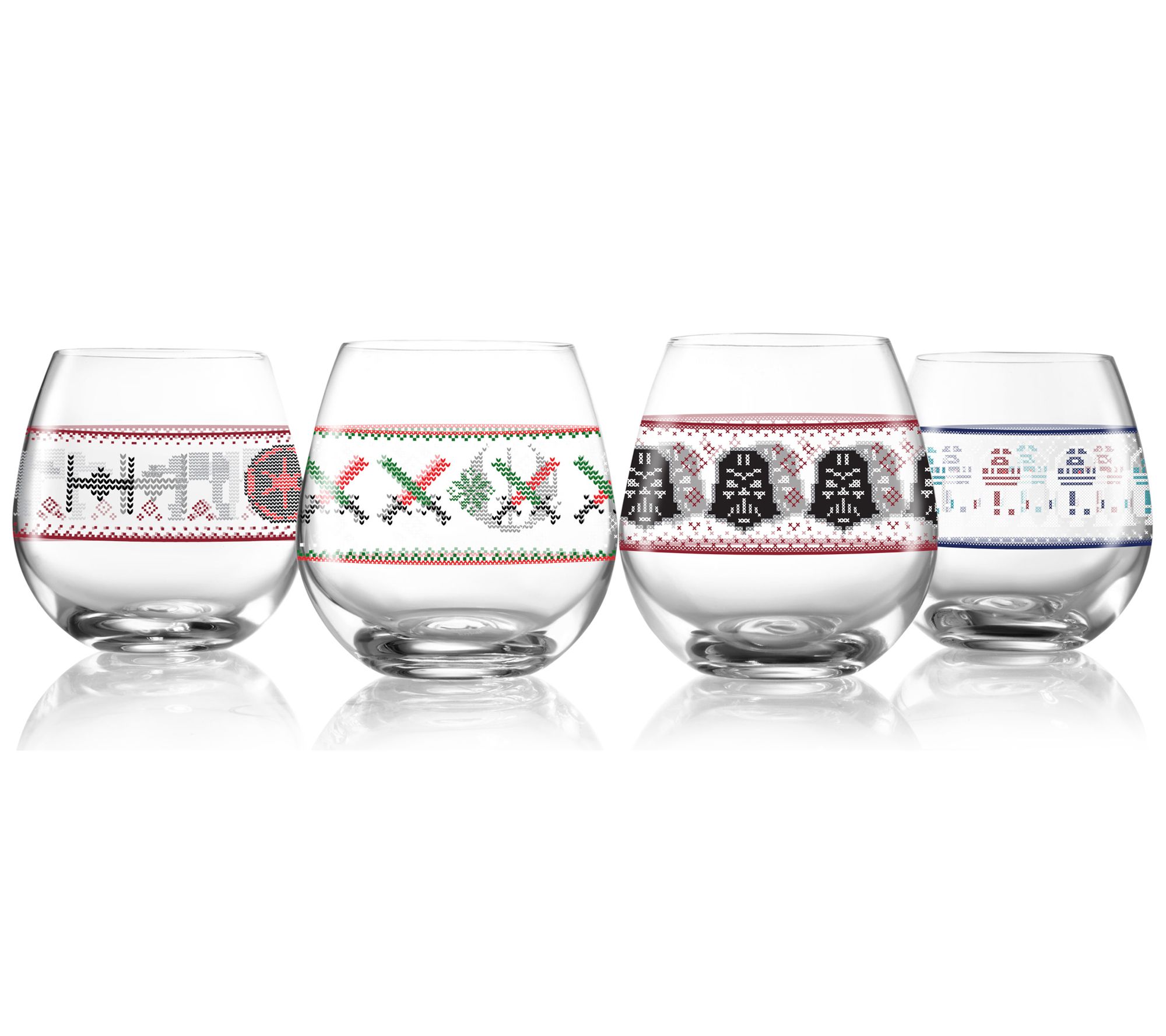 JoyJolt Set of (4) Star Wars Ugly Sweater Drinking Glasses 