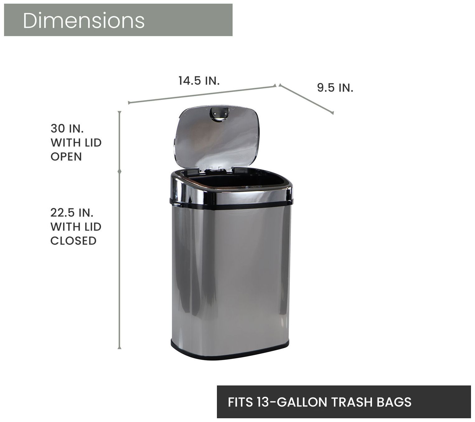 Hanover 50-Liter / 13.2-Gallon Trash Can with Sensor Lid 