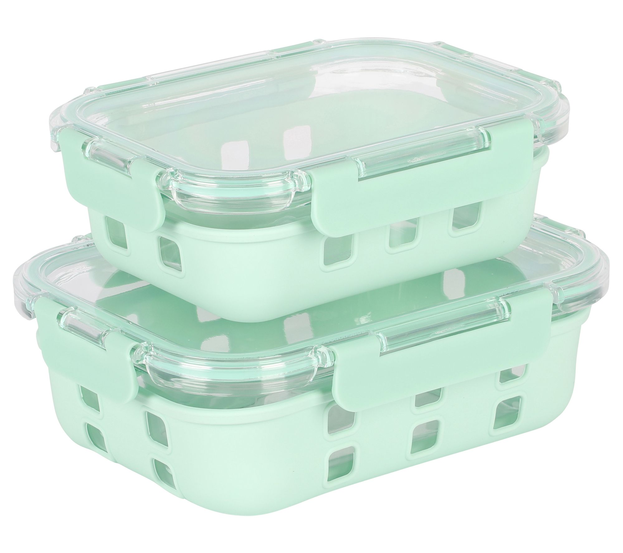 Martha Stewart 3-Piece Plastic Stackable Container Set, Mint Green