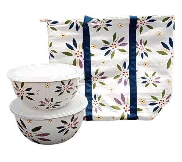 "As Is" Temp-tations Old World Tote Bag with Bowls Stainless Steel