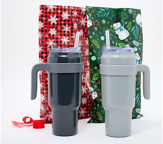 Primula Set of 2 Insulated 40-oz Mugs with Gift Bags 