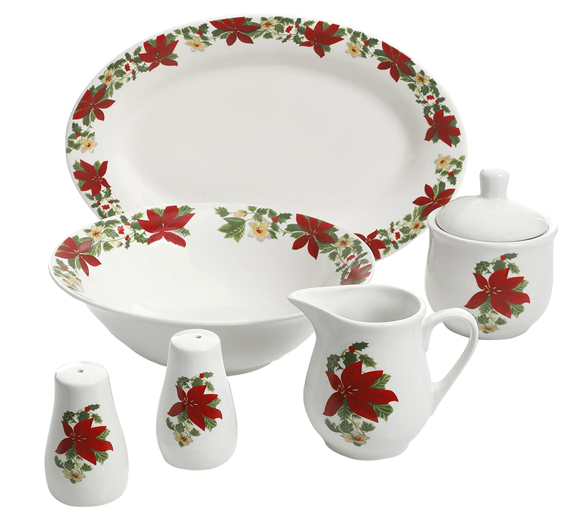 Gibson Home Holiday Poinsettia 7 Piece Porcelain Serving Set
