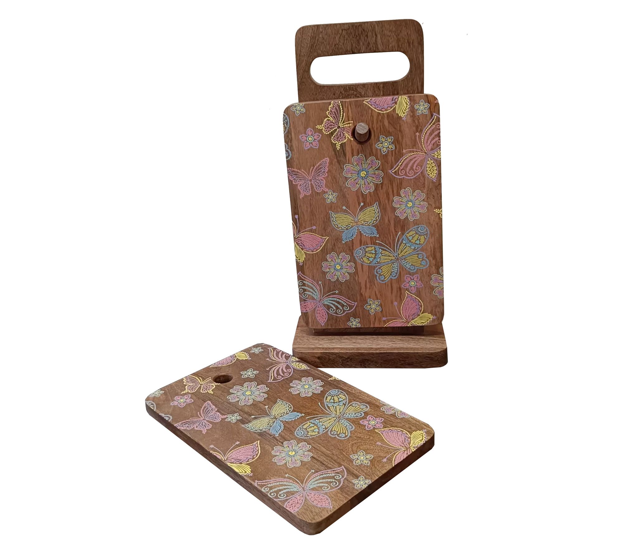 Temp-tations Seasonal (2) Wood Cutting Boards with Storage Stand