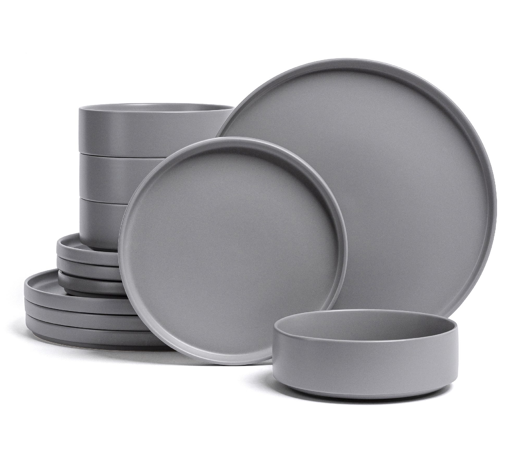 over&back Stackable 12-Piece Semi-Matte Stonewa re Dinnerware
