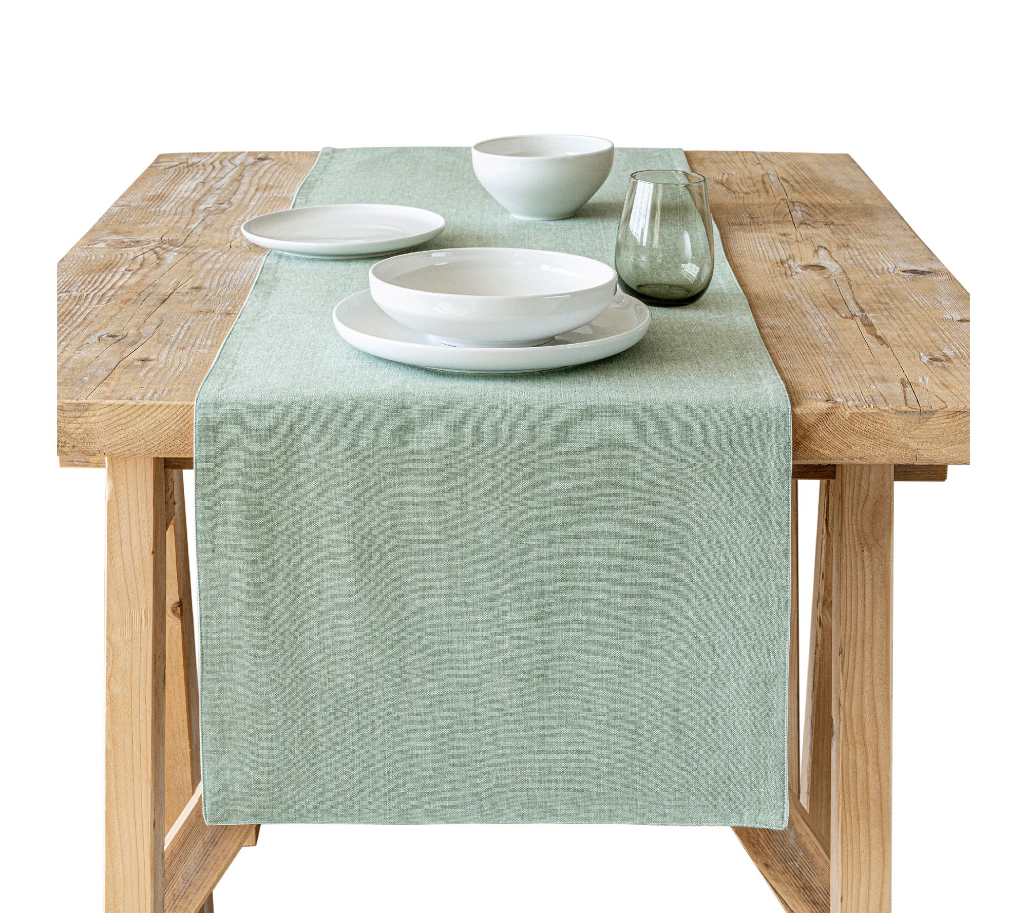 over&back Woven Chambray Cotton Table Runner- Machine Washabl