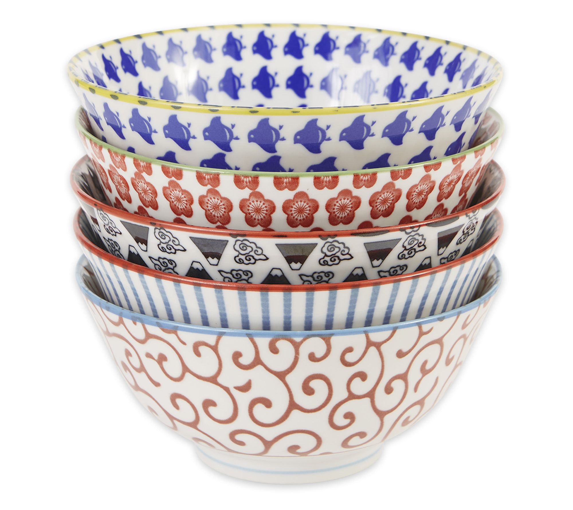 RSVP Set of 5 Japanese Porcelain Bowls - Modern16 oz