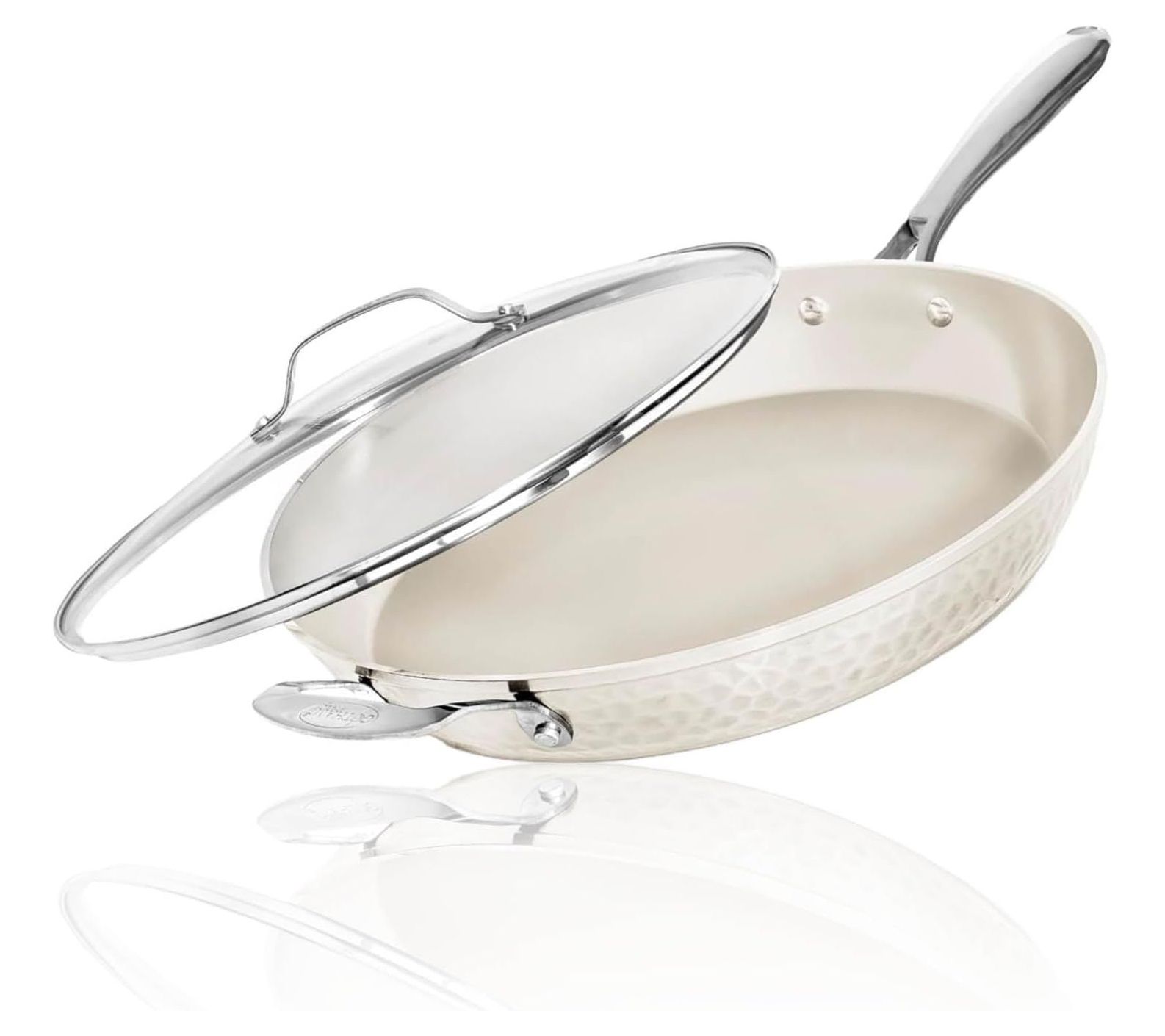 Gotham Steel Hammered Cream 14'' Ultra NonstickFry Pan w/ Lid