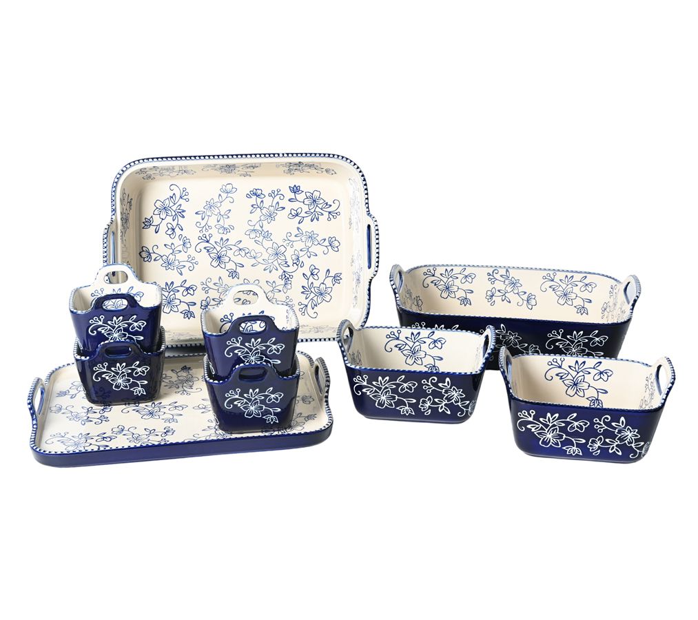 "As Is" Temp-tations Floral Lace 9pc Bakeware Set w/ Upswept Handles
