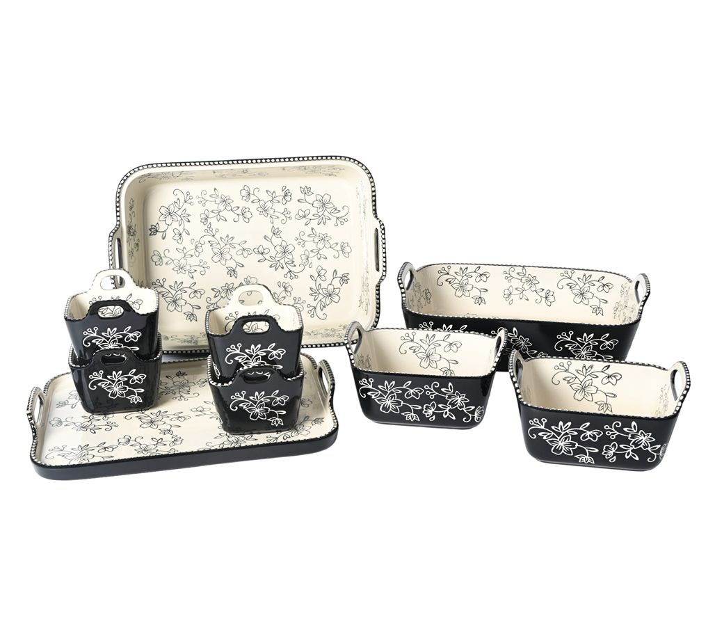 "As Is" Temp-tations Floral Lace 9pc Bakeware Set w/ Upswept Handles