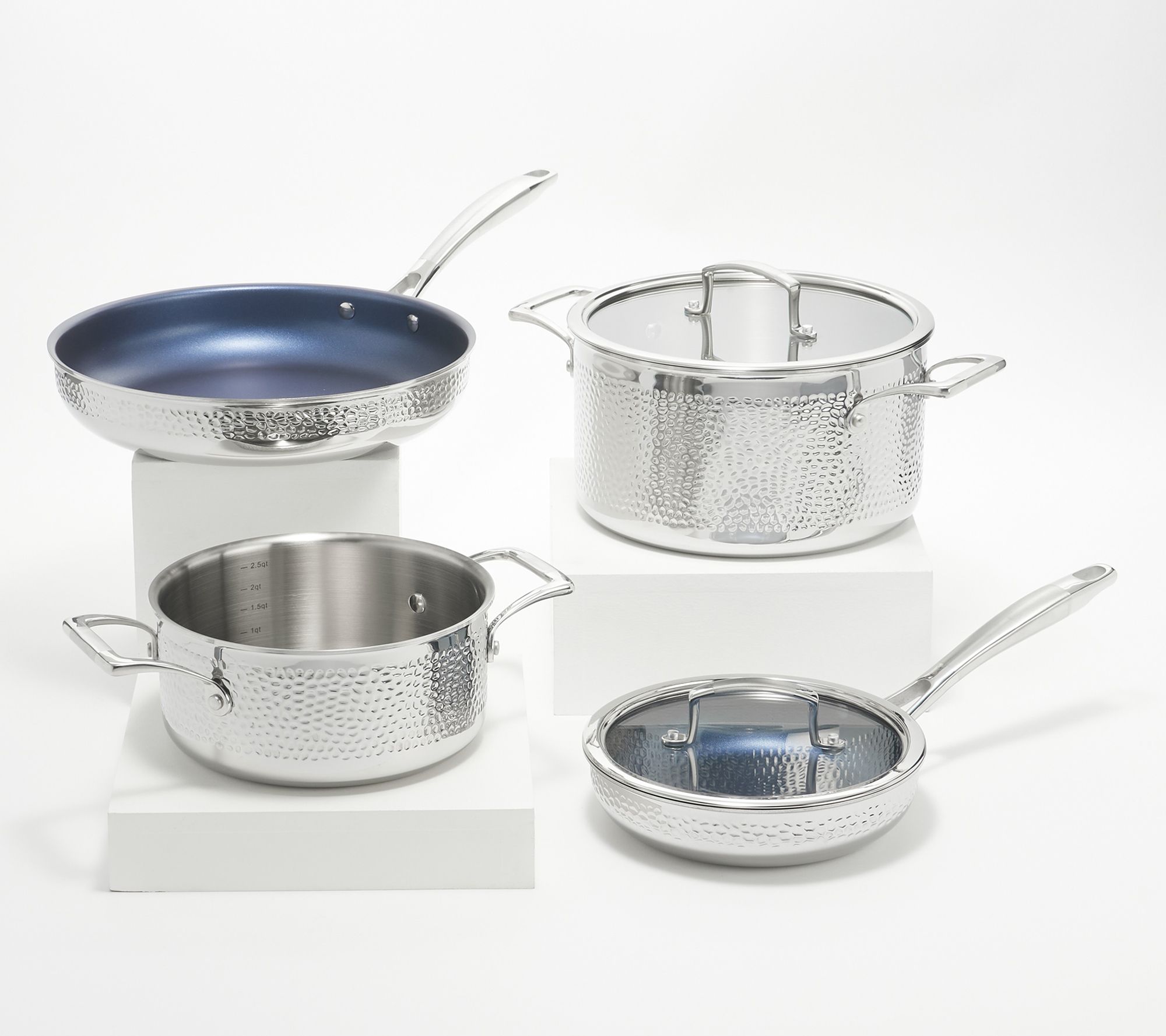 Blue Jean Chef 3-Pc Hammered Tri-Ply Stainless Steel Cookware Set Refurbished 