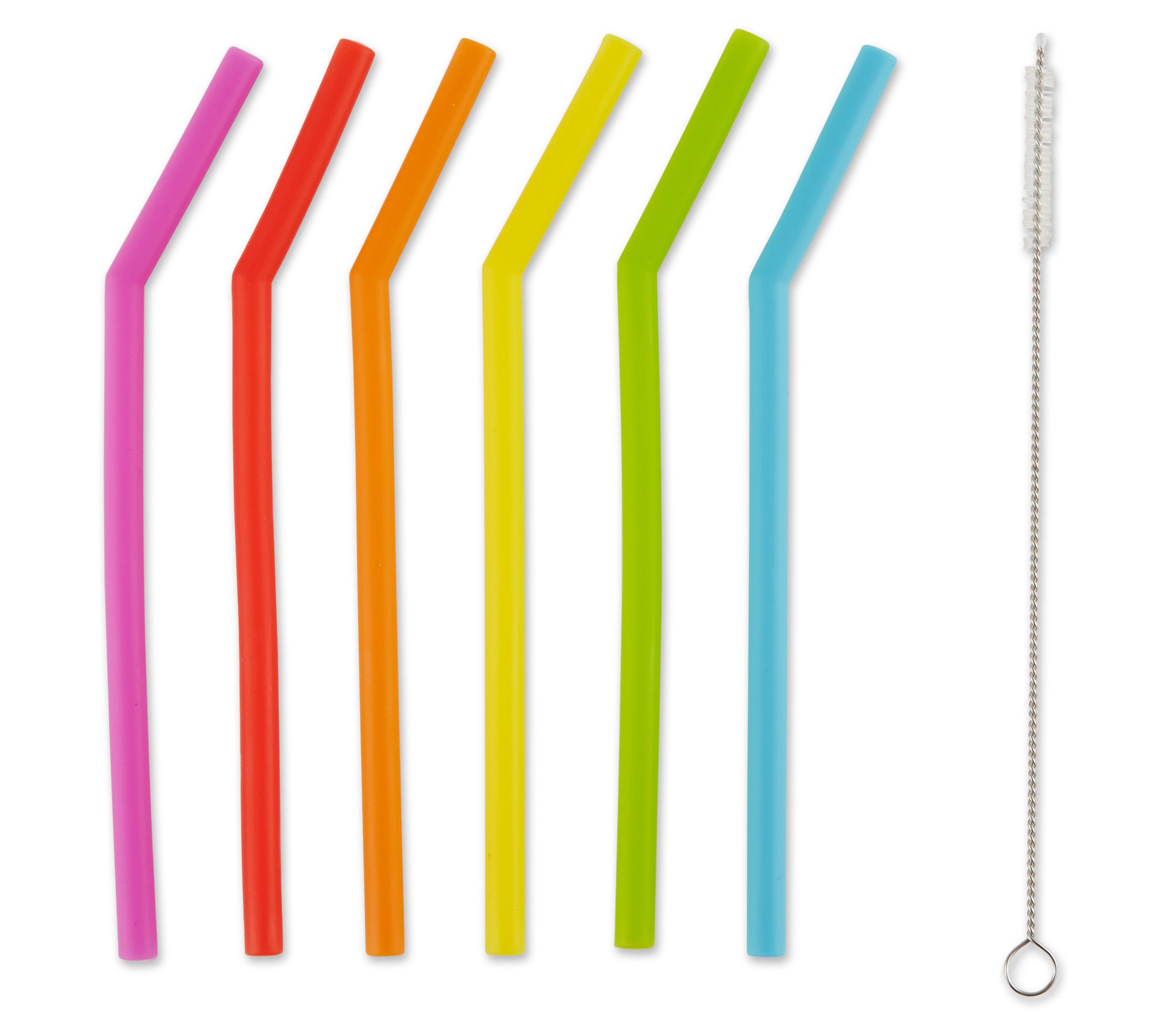 RSVP Set of 6 6 .5" Reusable Si licone Straws w / Brush