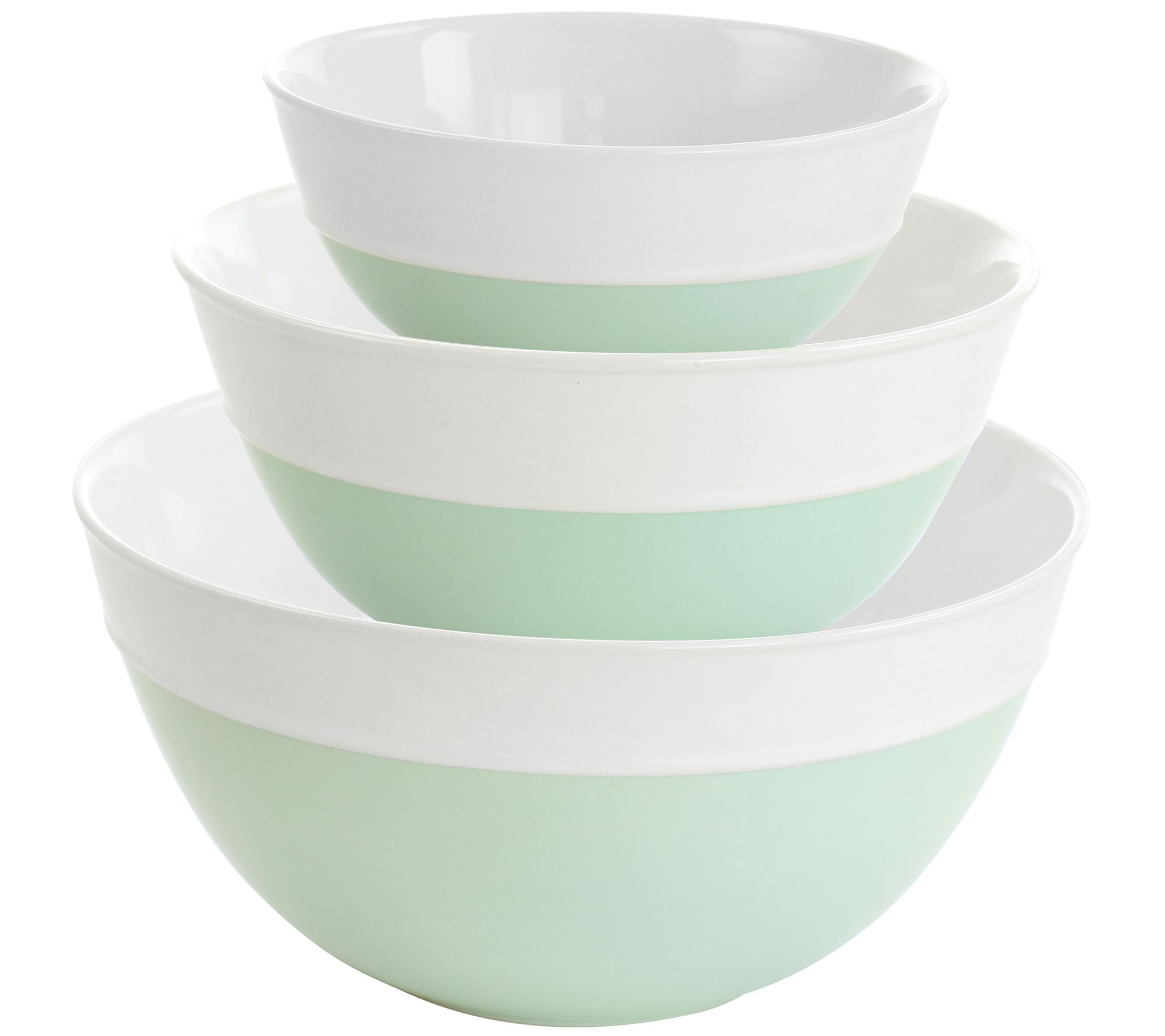 Martha Stewart 3 Piece Stoneware Duo-Tone Nesting Bowl Set In Mint