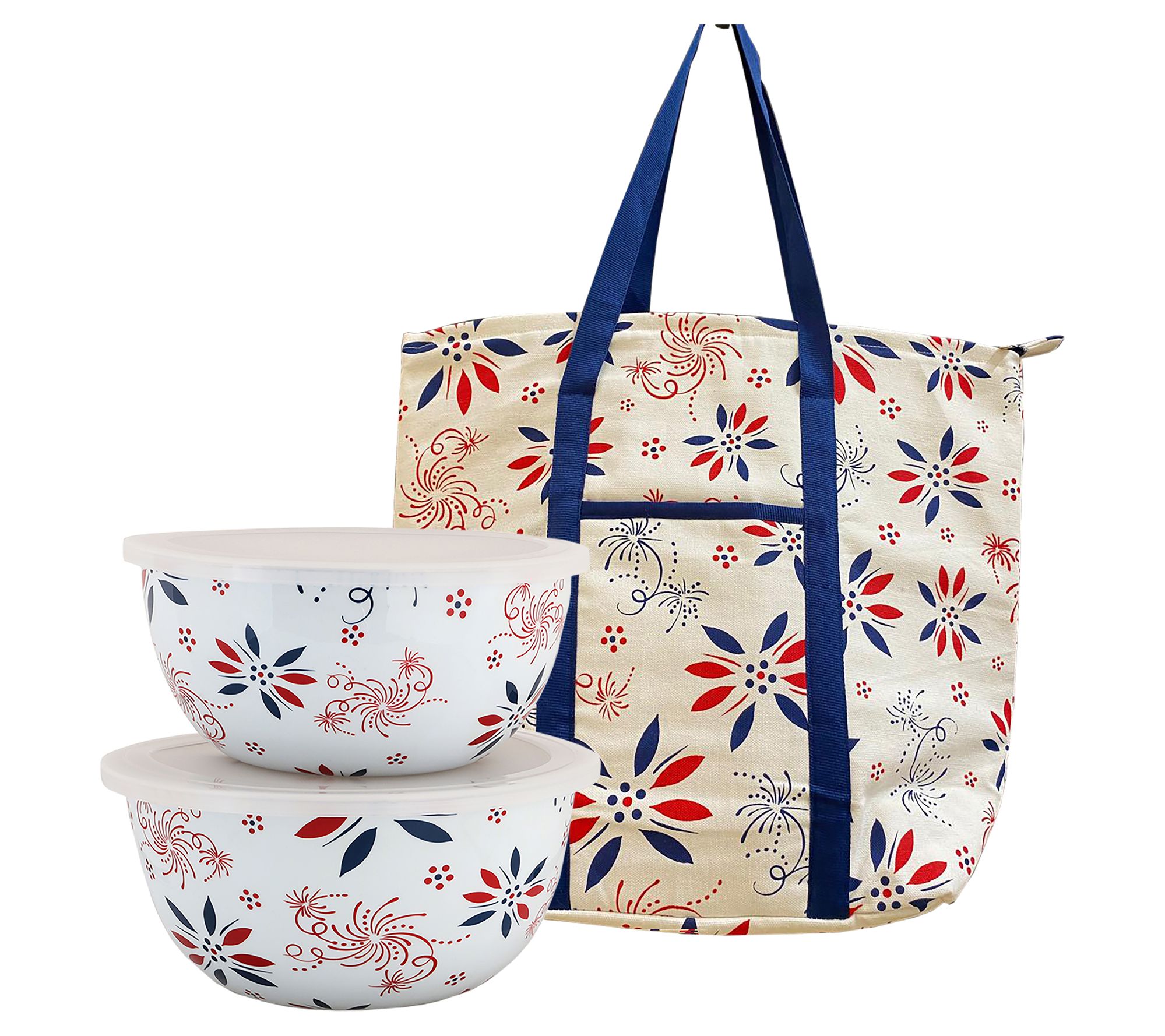 "As Is" Temp- tations Seasonal Tote Bag with Bowls Stainless Steel