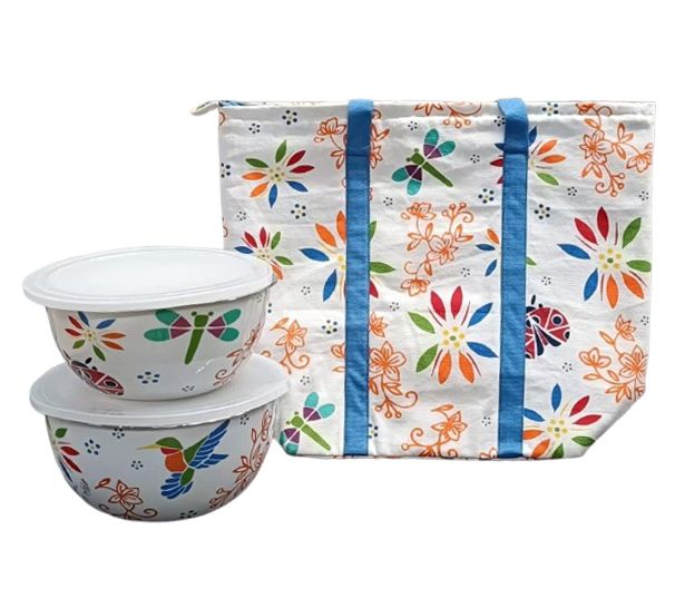 "As Is" Temp- tations Seasonal Tote Bag with Bowls Stainless Steel