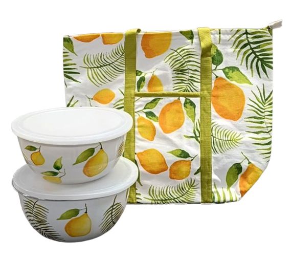 "As Is" Temp- tations Seasonal Tote Bag with Bowls Stainless Steel
