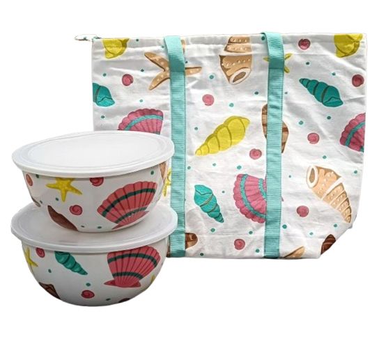 "As Is" Temp- tations Seasonal Tote Bag with Bowls Stainless Steel