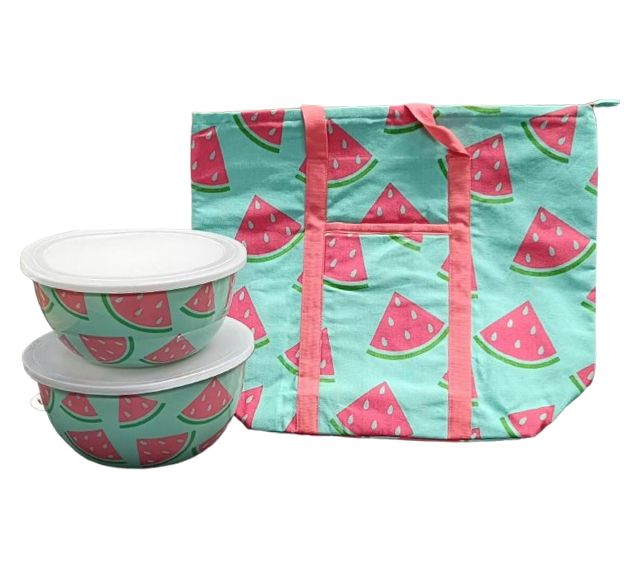 "As Is" Temp- tations Seasonal Tote Bag with Bowls Stainless Steel