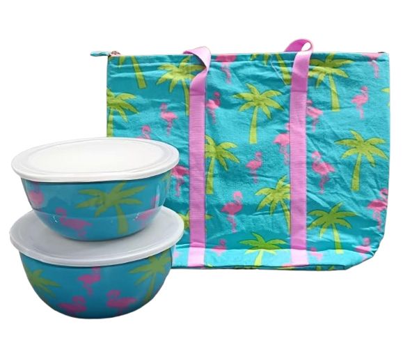 "As Is" Temp- tations Seasonal Tote Bag with Bowls Stainless Steel