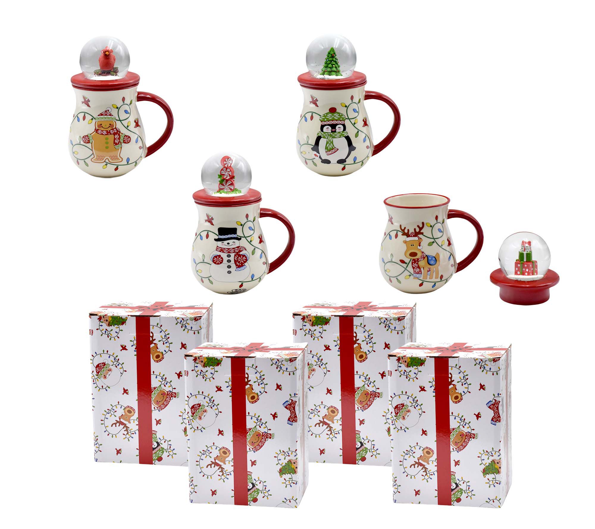 "As Is" Temp-tations Set of (4) 16-oz Mugs with Snow Globe Lids
