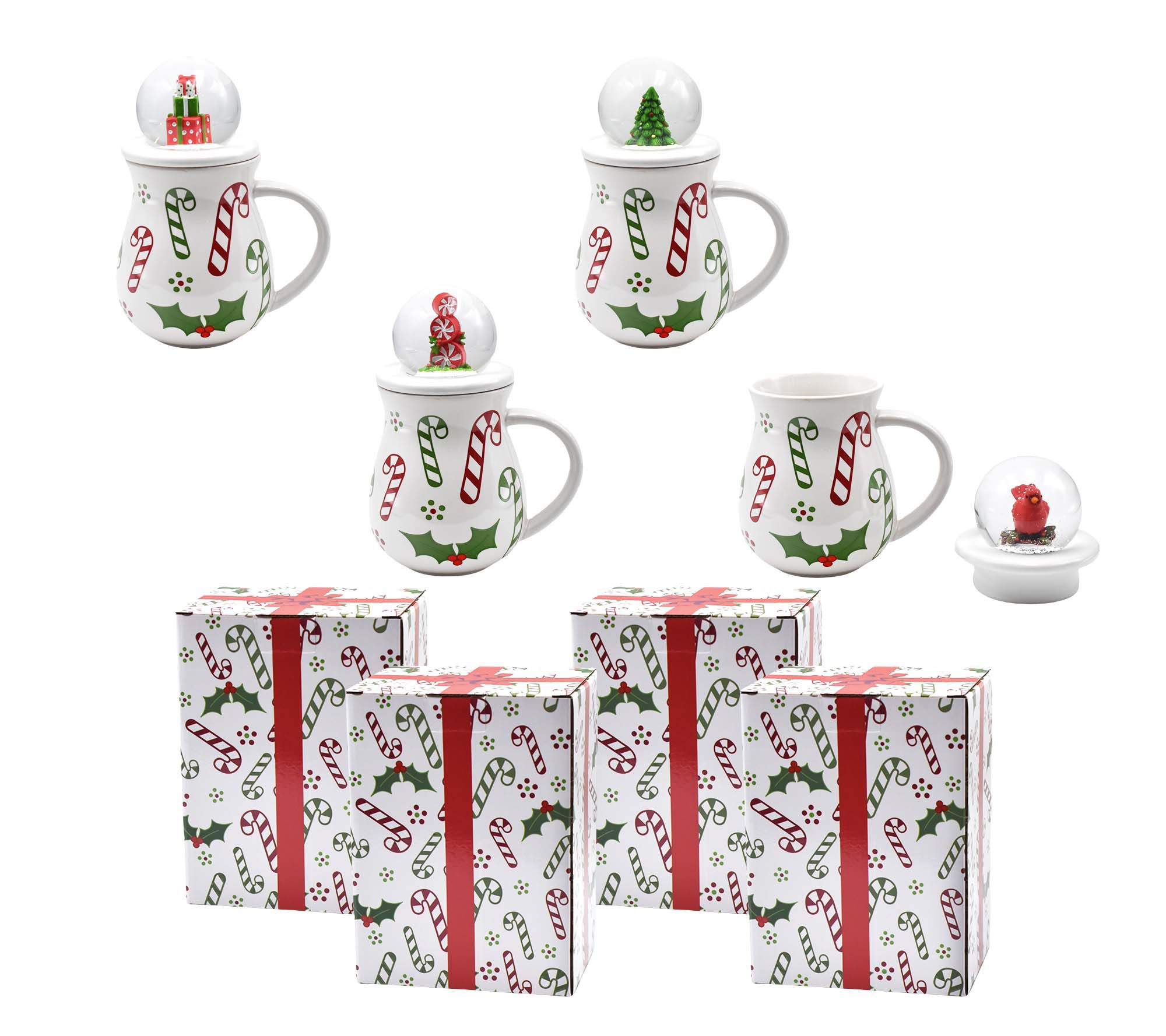 "As Is" Temp-tations Set of (4) 16-oz Mugs with Snow Globe Lids