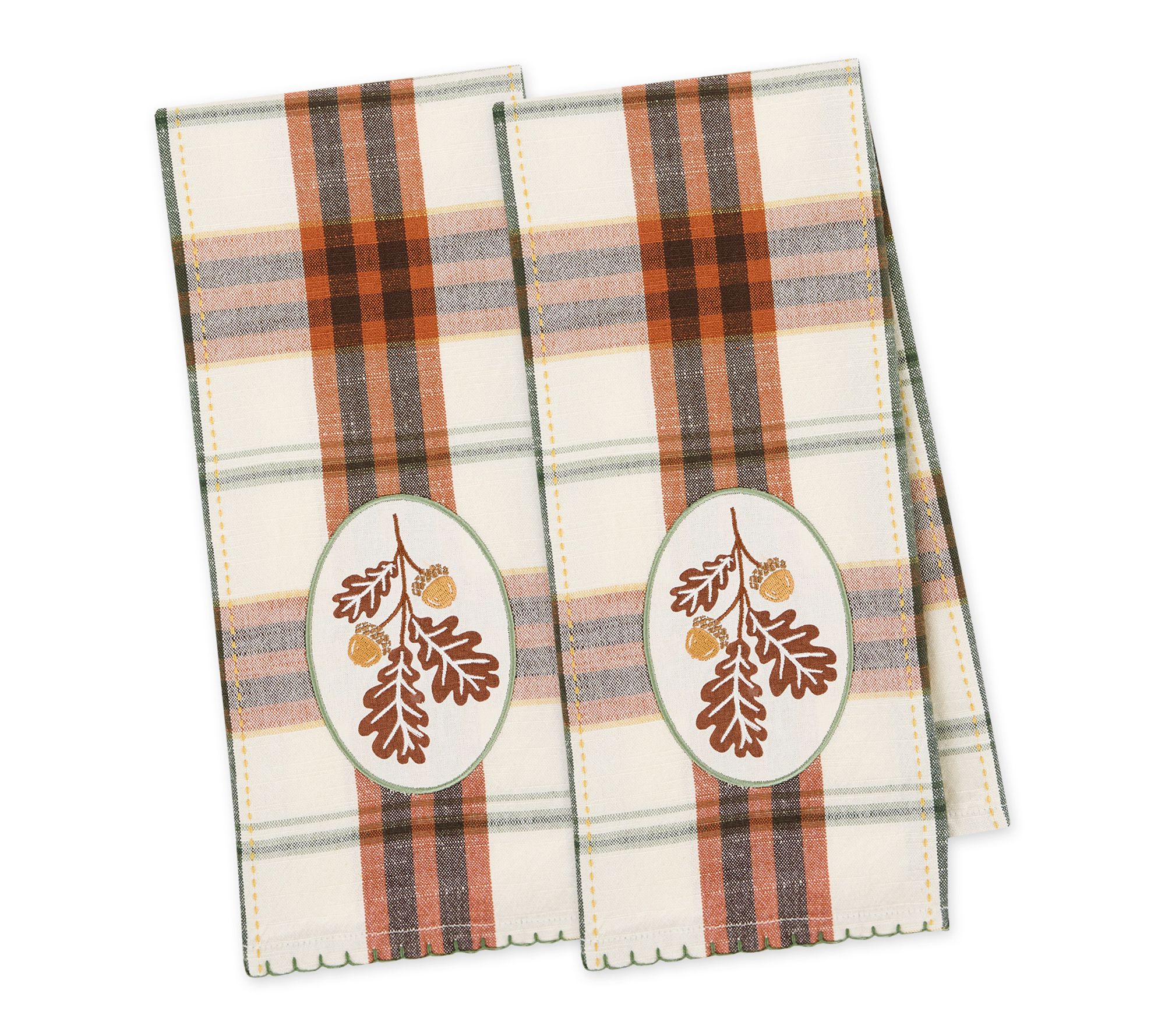 Design Imports S/2 Acorns & Oak Leaves Embellished Dishtowels