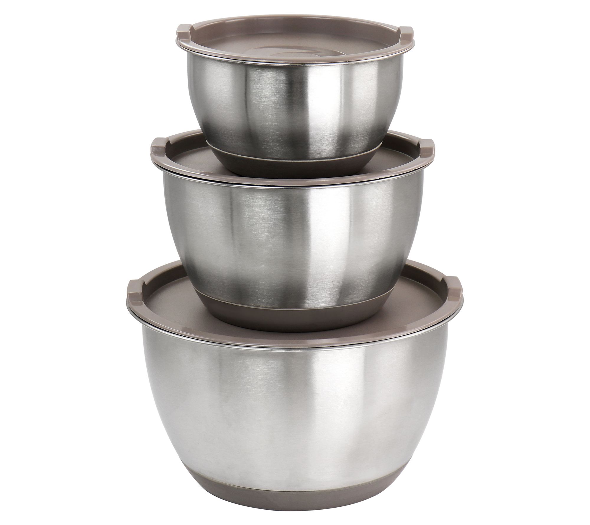 Martha Stewart 3 Piece Stainless Steel Mixing Bowl Set with Lids in Taupe